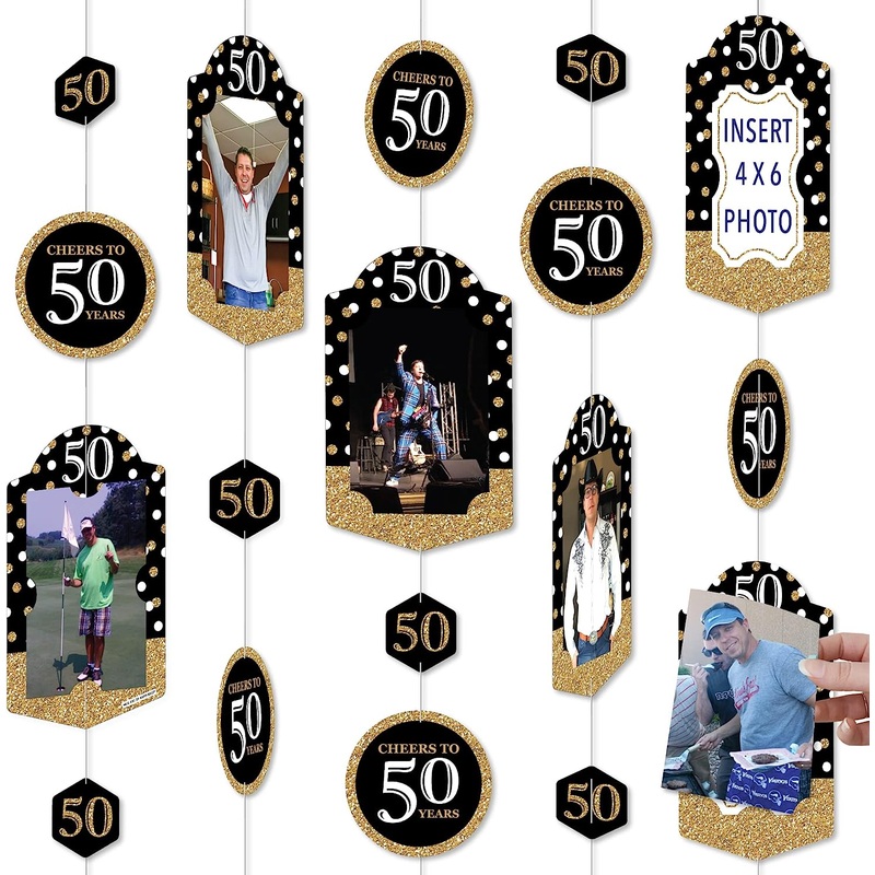 Adult 50th Birthday - Gold - Birthday Party Vertical Photo Garland 35 Pieces