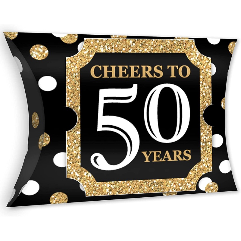 Adult 50th Birthday - Gold - Favor Gift Boxes - Birthday Party Large Pillow Boxes - Set of 12