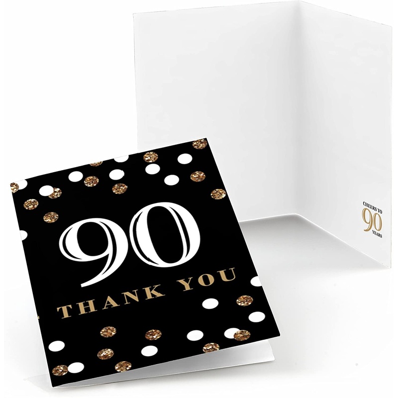 Adult 90th Birthday - Gold - Birthday Party Thank You Cards (8 count)