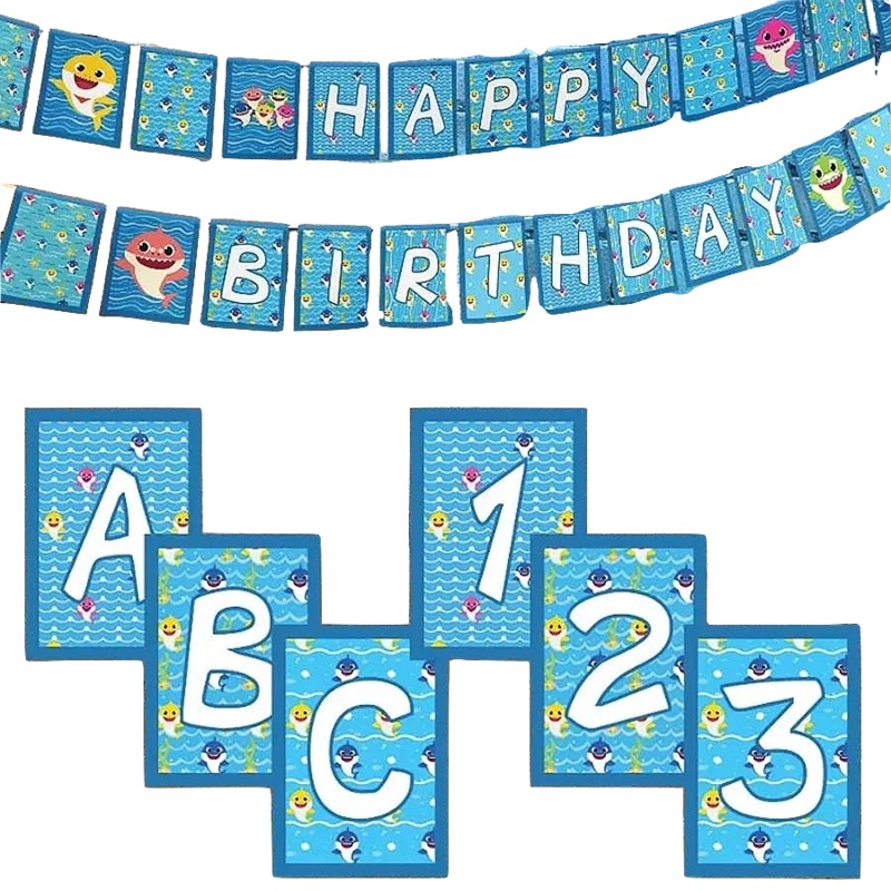 BAB329 Custom Baby Shark Happy Birthday Bunting