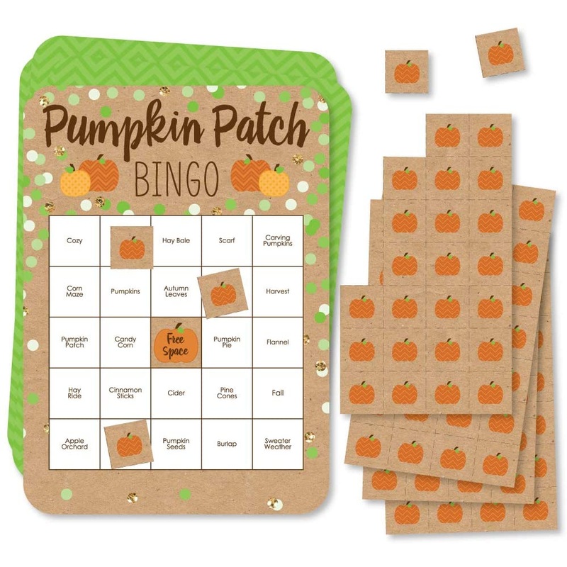 Pumpkin Patch - Bingo Cards and Markers - Fall, Halloween or Thanksgiving Party Bingo Game - Set of 18