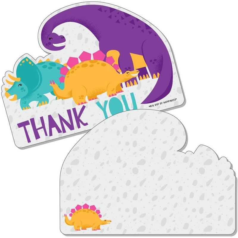 Roar Dinosaur Girl - Shaped Thank You Cards - Dino Mite Baby Shower or Birthday Party Thank You Note Cards with Envelopes - Set of 12