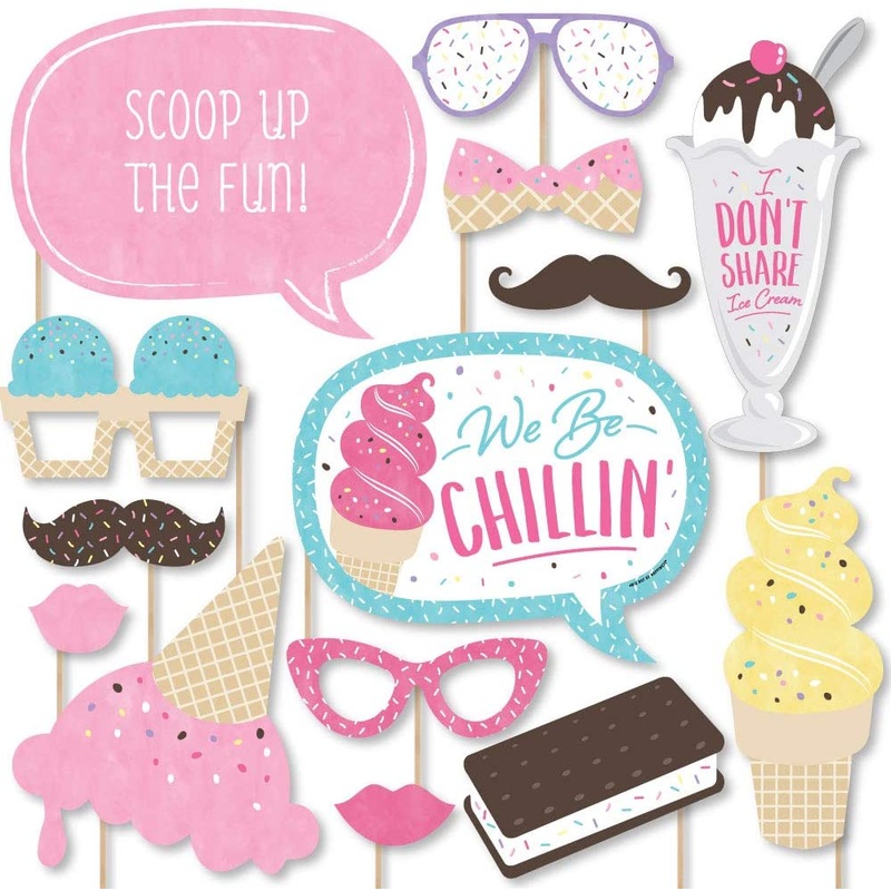 Scoop Up The Fun - Ice Cream - Sprinkles Party Photo Booth Props Kit - 20 Count