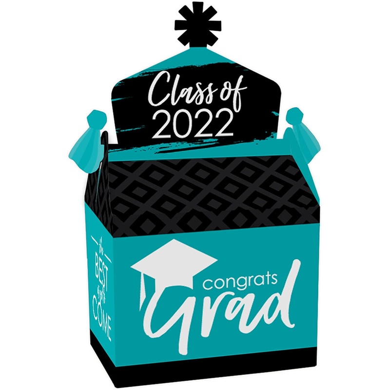 Teal Grad - Best is Yet to Come - Treat Box Party Favors - 2022 Turquoise Graduation Party Goodie Gable Boxes - Set of 12