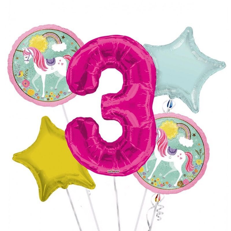 Unicorn Balloon Bouquet - 5 Balloons - With Helium
