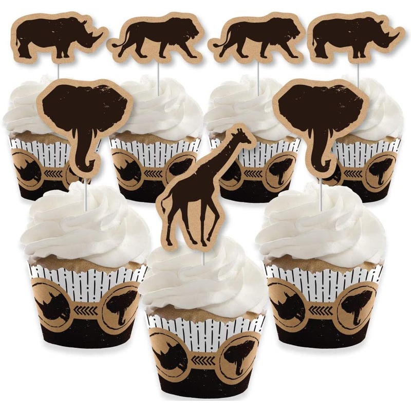 Wild Safari - Cupcake Decoration - African Jungle Adventure Birthday Party or Baby Shower Cupcake Wrappers and Treat Picks Kit - Set of 24