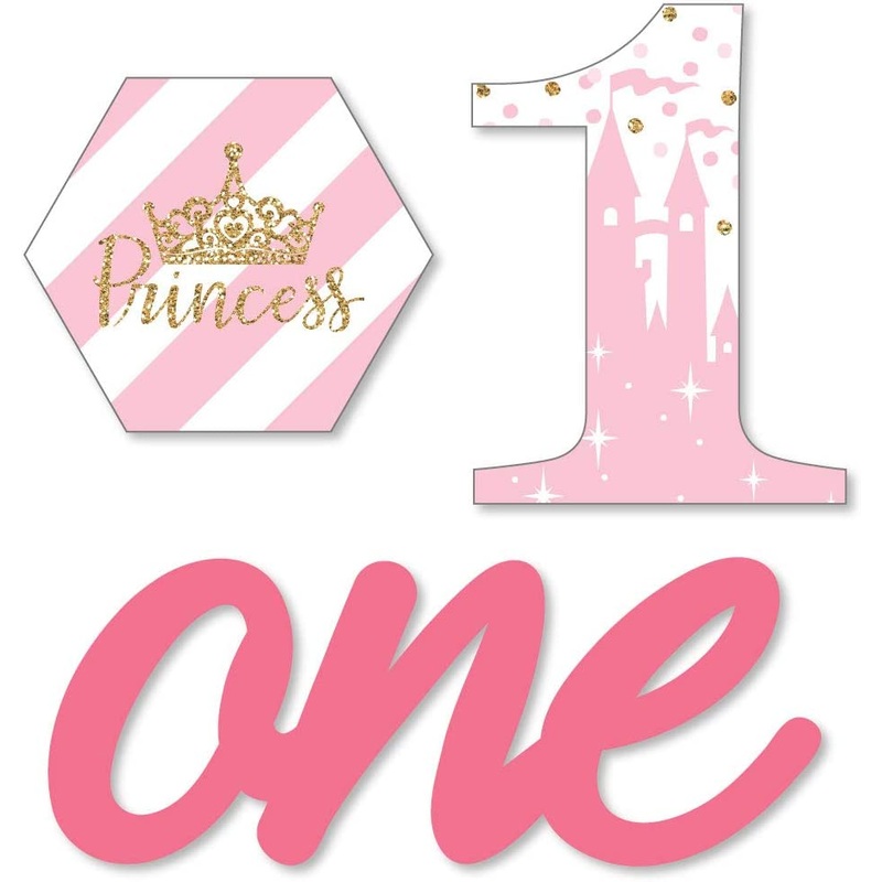 1st Birthday Little Princess Crown - DIY Shaped Pink and Gold Princess First Birthday Party Cut-Outs - 24 Count
