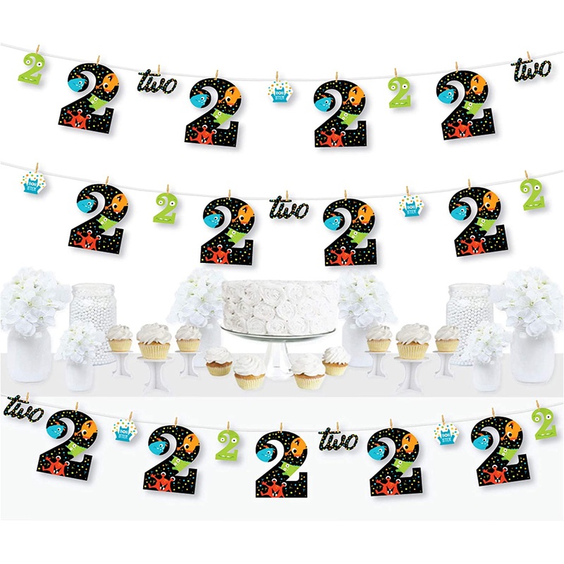 2nd Birthday Monster Bash - Little Monster Second Birthday Party DIY Decorations - Clothespin Garland Banner - 44 Pieces