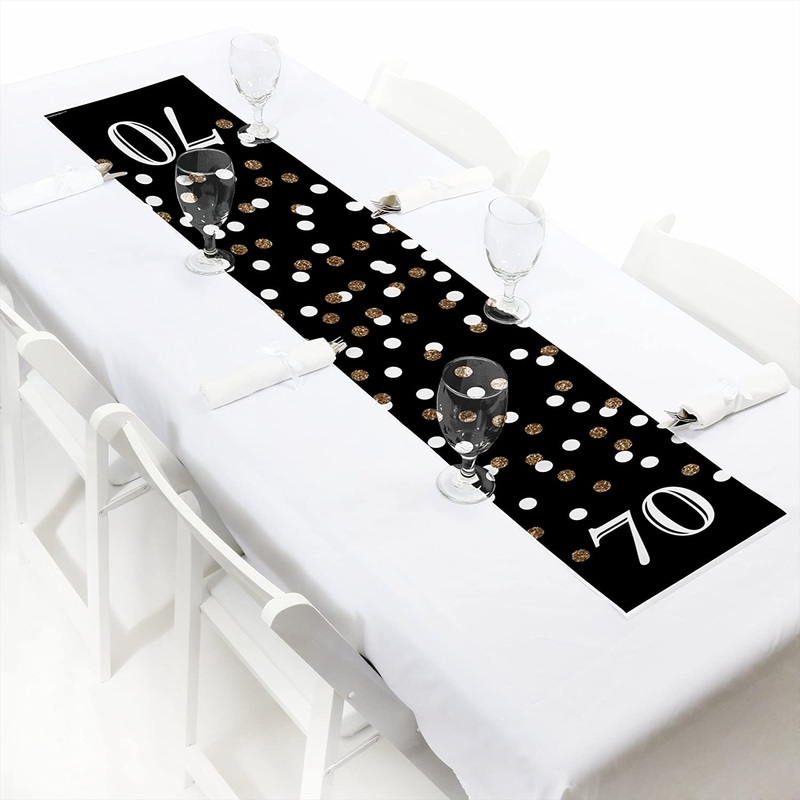 Adult 70th Birthday - Gold - Petite Birthday Party Paper Table Runner - 12 x 60 inches