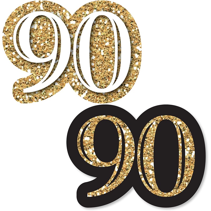 Adult 90th Birthday - Gold - DIY Shaped Birthday Party Cut-Outs - 24 Count