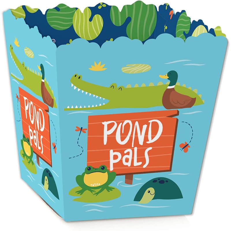 Pond Pals - Party Mini Favor Boxes - Frog, Alligator, Turtle and Duck Birthday Party or Baby Shower Treat Candy Boxes - Set of 12