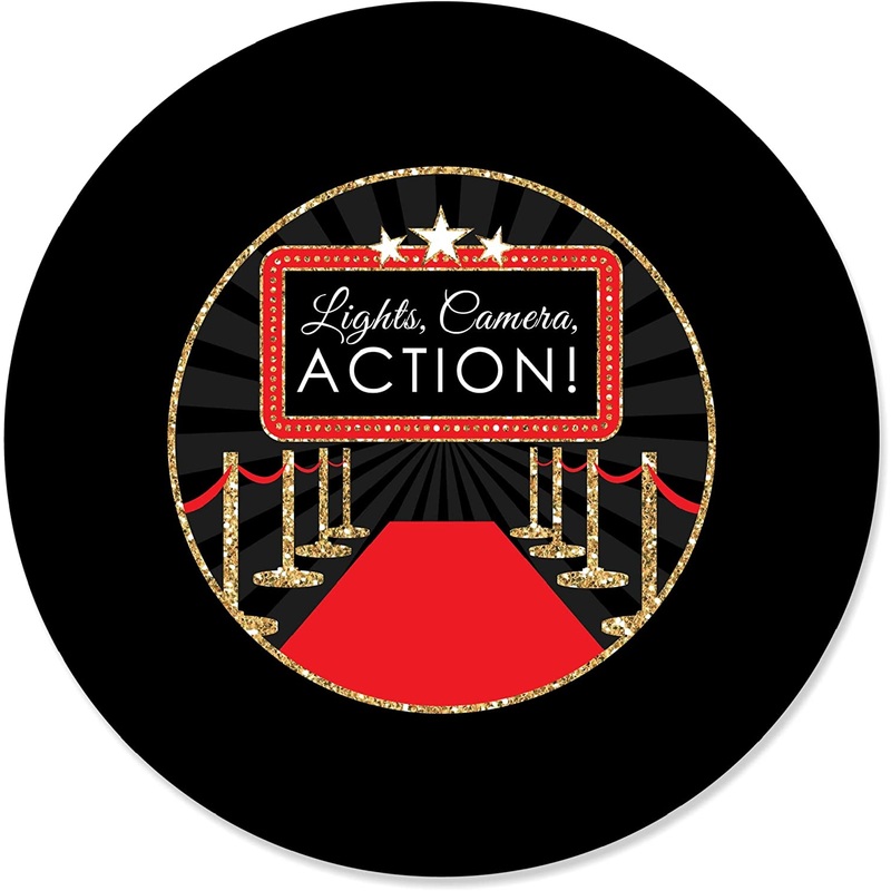 Red Carpet Hollywood - Movie Night Party Circle Sticker Labels - 24 Count