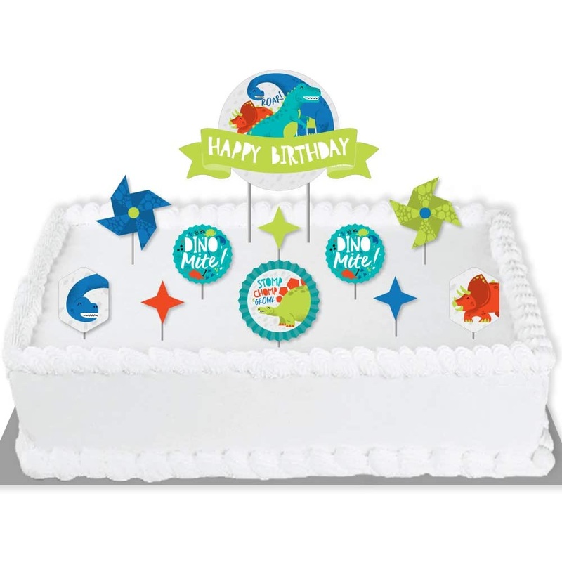 Roar Dinosaur - Dino Mite Trex Birthday Party Cake Decorating Kit - Happy Birthday Cake Topper Set - 11 Pieces