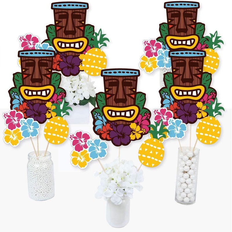 Tiki Luau - Tropical Hawaiian Summer Party Centerpiece Sticks - Table Toppers - Set of 15