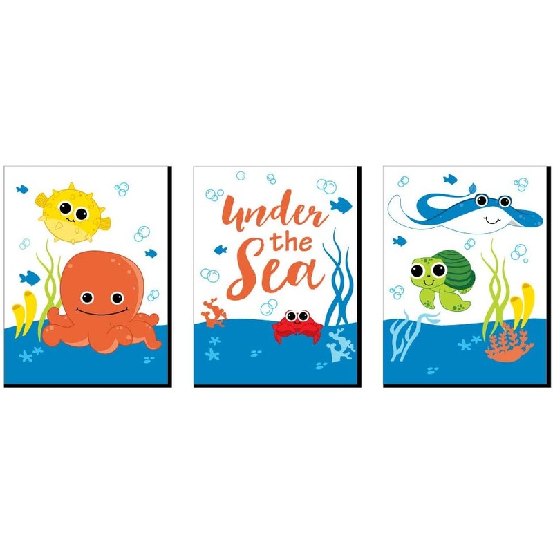 Under the Sea Critters - Nursery Wall Art and Kids Room Decorations - Christmas Gift Ideas - 7.5 x 10 inches - Set of 3 Prints