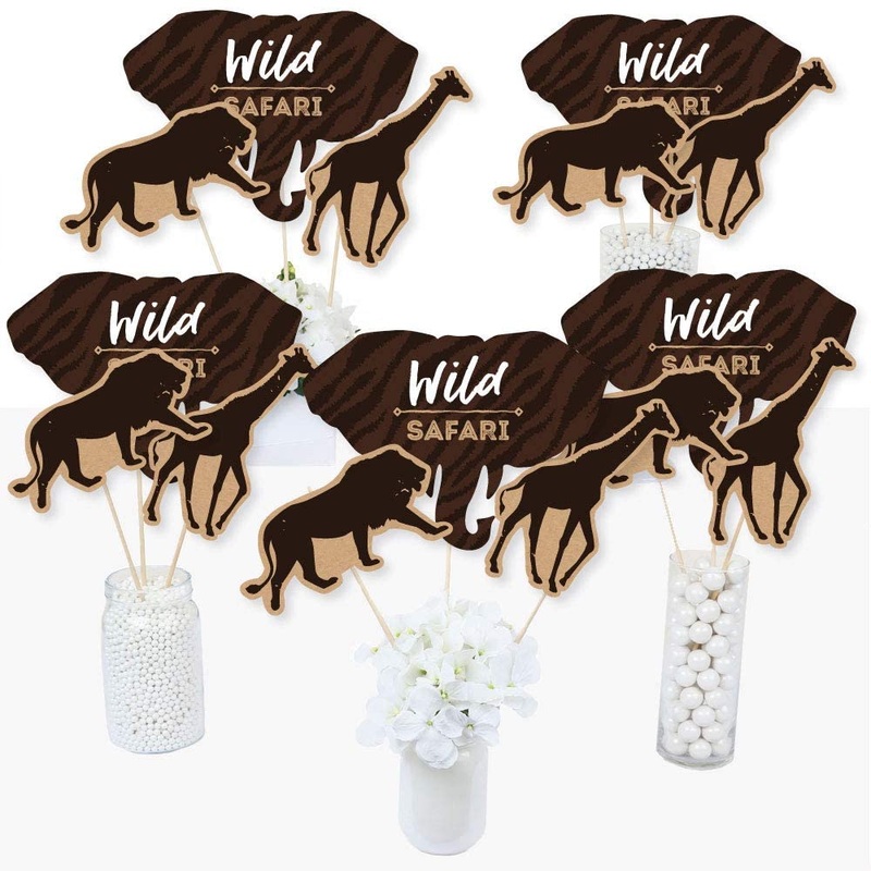 Wild Safari - African Jungle Adventure Birthday Party or Baby Shower Centerpiece Sticks - Table Toppers - Set of 15
