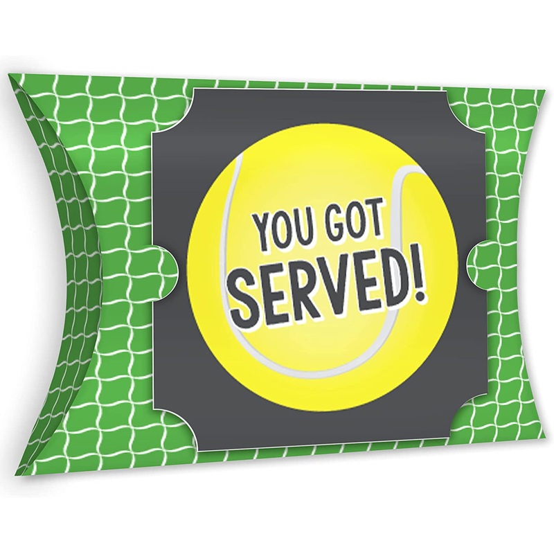 You Got Served - Tennis - Favor Gift Boxes - Baby Shower or Tennis Ball Birthday Party Large Pillow Boxes - Set of 12