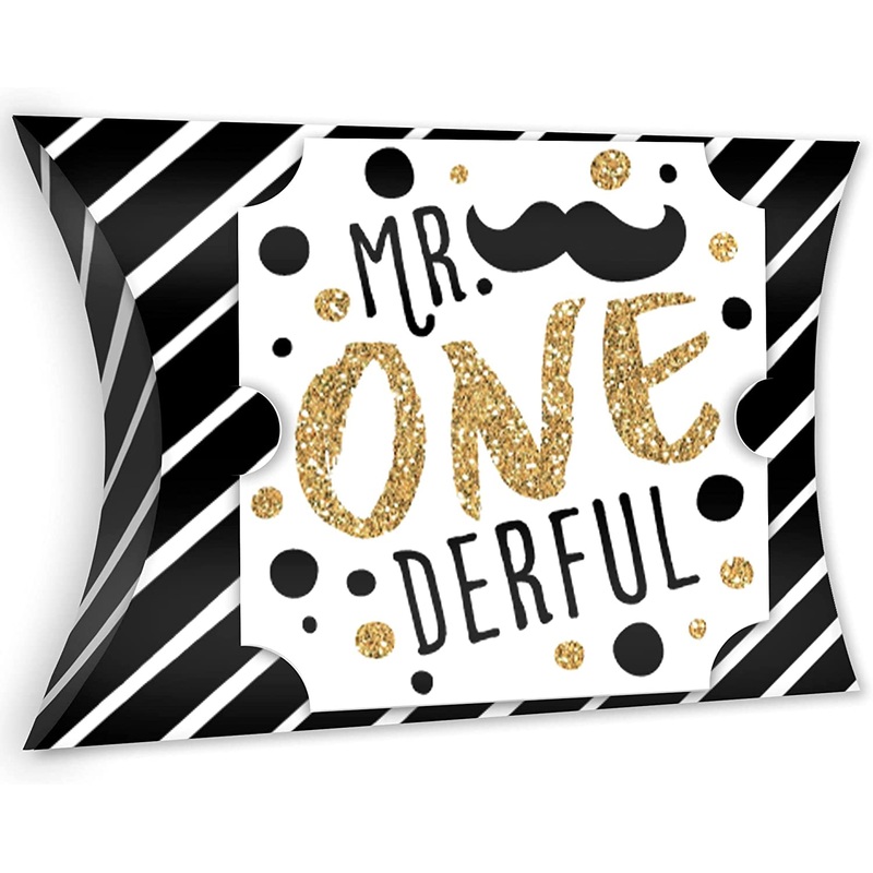 1st Birthday Little Mr. Onederful - Favor Gift Boxes - Boy First Birthday Party Large Pillow Boxes - Set of 12