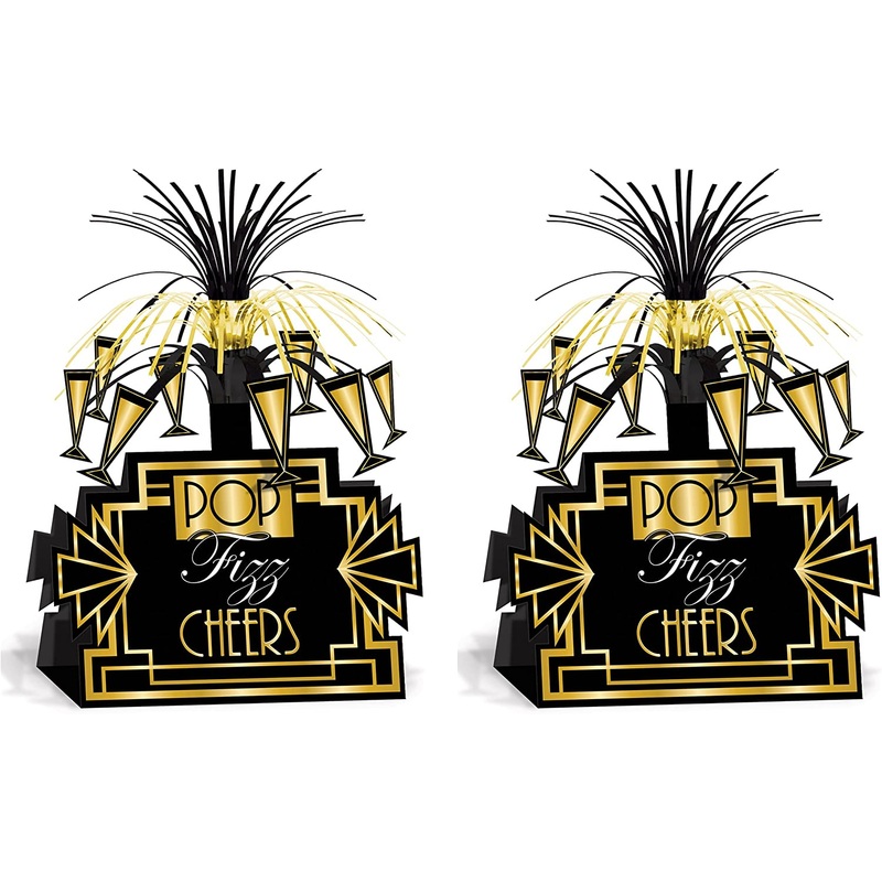 20's Centerpieces 2 Piece, 13", Black/Gold/White