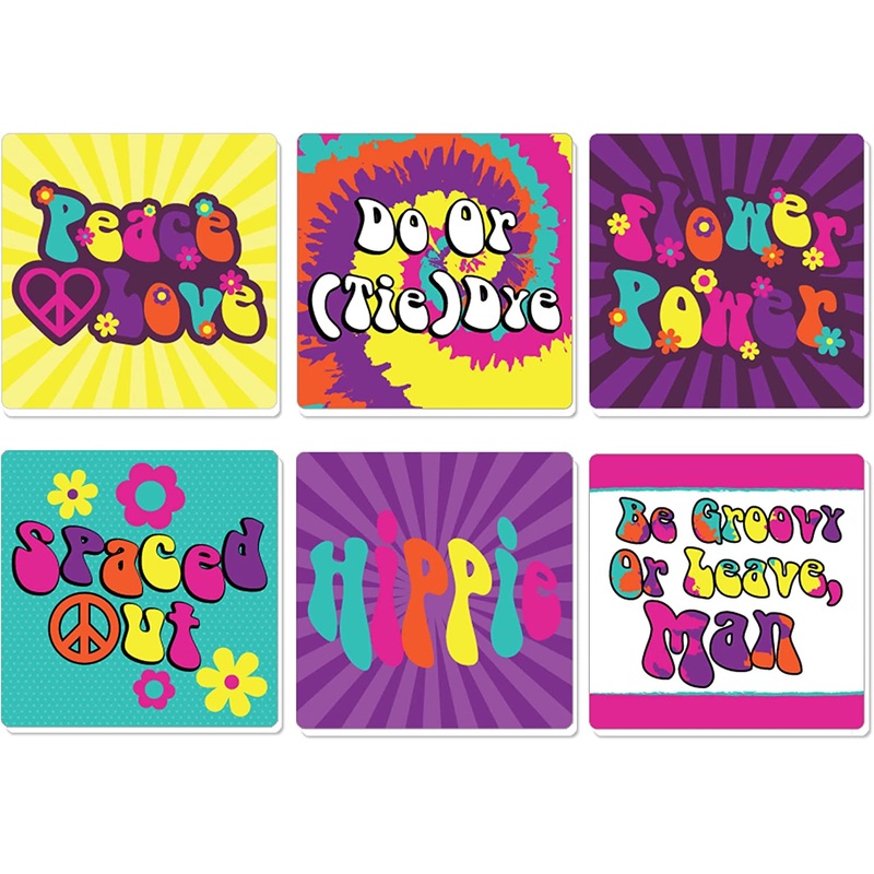 60s Hippie - Funny 1960s Groovy Party Decorations - Drink Coasters - Set of 6