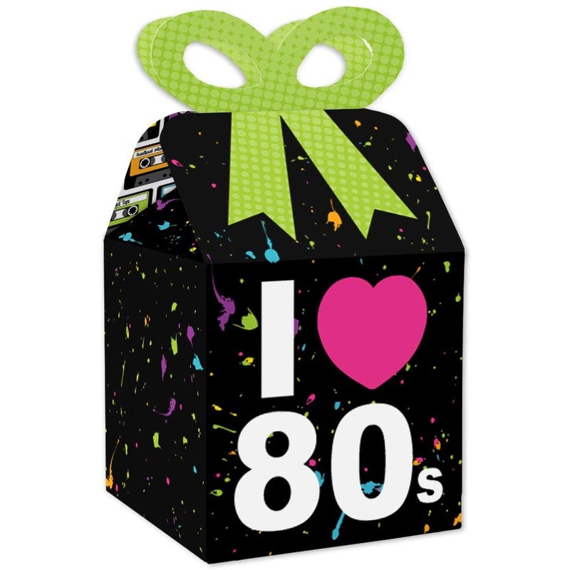 80s Retro - Square Favor Gift Boxes - Totally 1980s Party Bow Boxes - Set of 12
