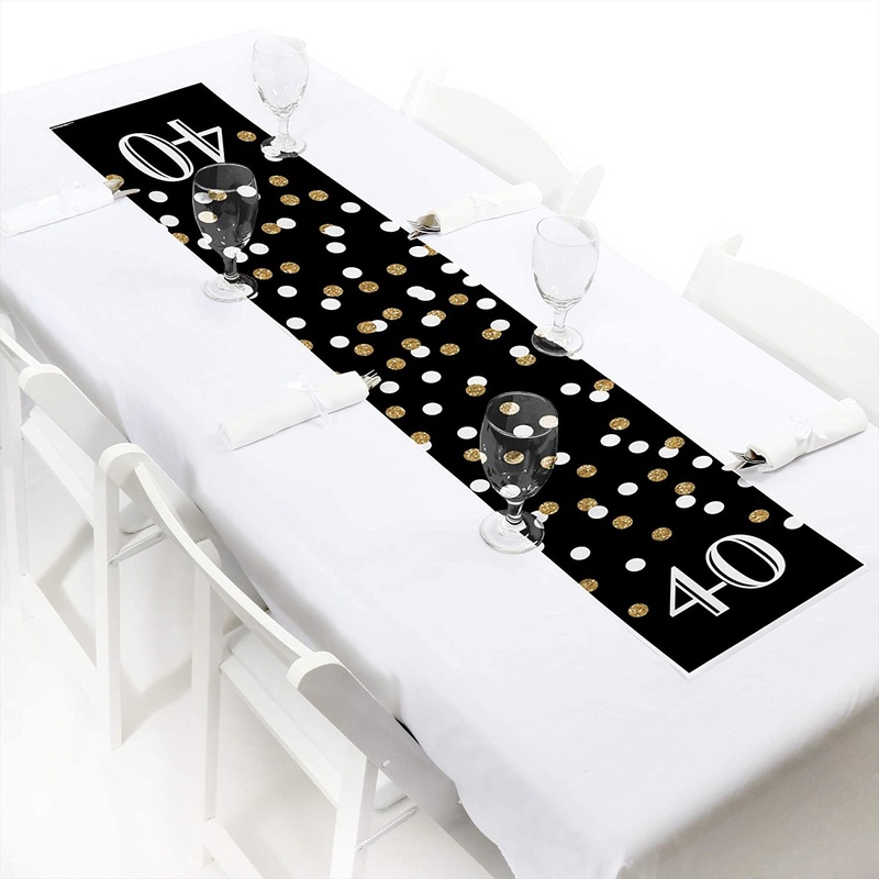 Adult 40th Birthday - Gold - Petite Birthday Party Paper Table Runner - 12 x 60 inches