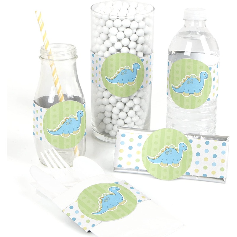 Baby Boy Dinosaur - DIY Party Supplies - Baby Shower or Birthday Party DIY Wrapper Favors & Decorations - Set of 15