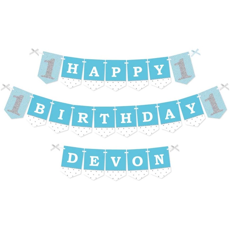 Custom Fun to be One - 1st Birthday Boy - Personalized First Birthday Party Bunting Banner & Decoration - Happy Birthday Custom Name Banner