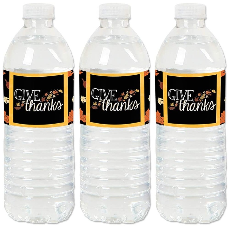 Give Thanks - Thanksgiving Party Water Bottle Sticker Labels - Set of 20