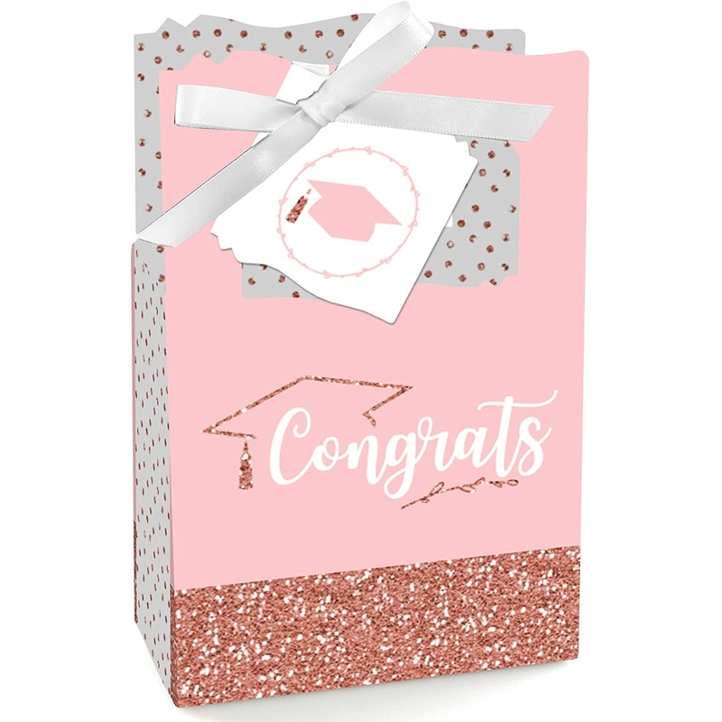Rose Gold Grad - Graduation Party Favor Boxes - Set of 12