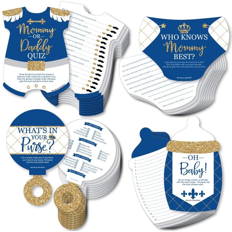 Royal Prince Charming - 4 Baby Shower Games - 10 Cards Each - Who Knows Mommy Best, Mommy or Daddy Quiz, Whats in Your Purse and Oh Baby - Gamerific Bundle