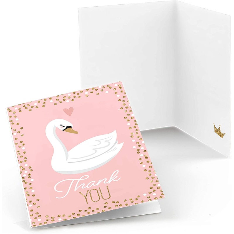 Swan Soiree - White Swan Baby Shower or Birthday Party Thank You Cards (8 count)