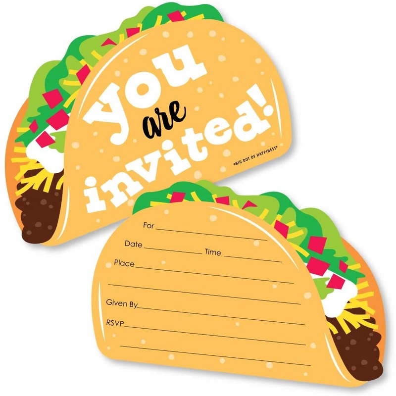 Taco Bout Fun - Shaped Fill-In Invitations - Mexican Fiesta Invitation Cards with Envelopes - Set of 12