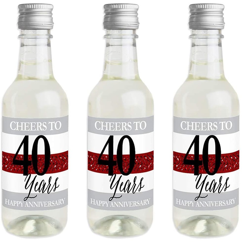 We Still Do - 40th Wedding Anniversary - Mini Wine and Champagne Bottle Label Stickers - Anniversary Party Favor Gift for Women and Men - Set of 16