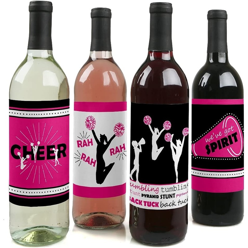 We've Got Spirit - Cheerleading - Birthday Party or Cheerleader Party Decorations for Women and Men - Wine Bottle Label Stickers - Set of 4