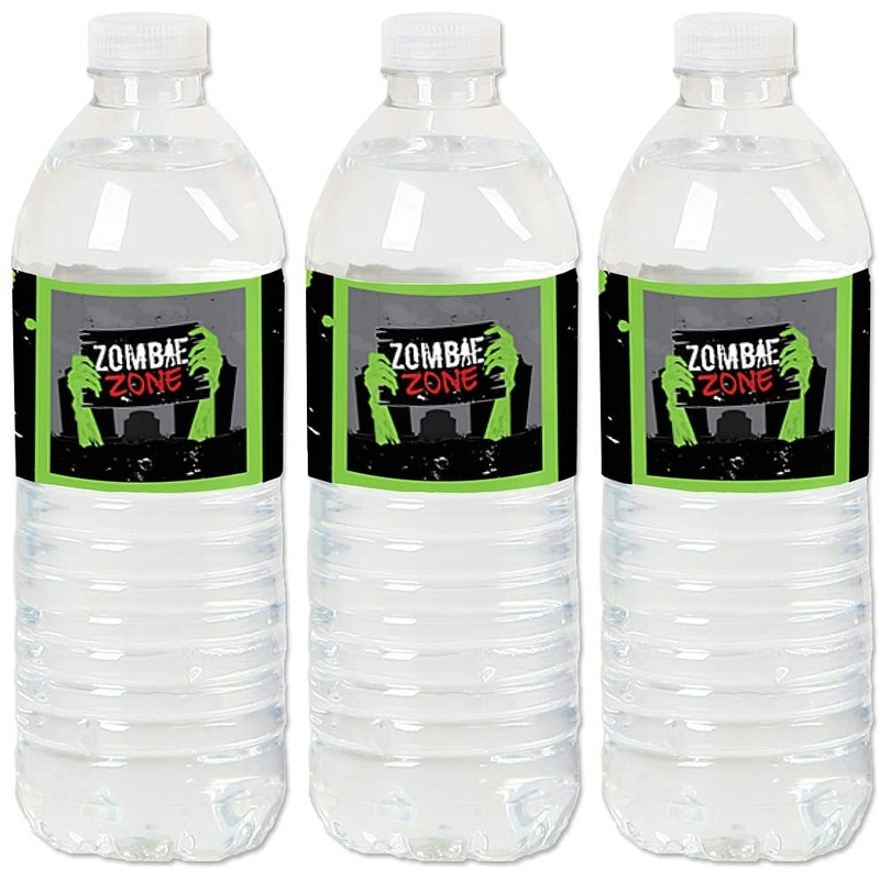 Zombie Zone - Halloween or Birthday Zombie Crawl Party Water Bottle Sticker Labels - Set of 20
