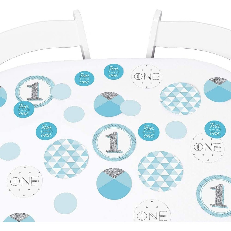 1st Birthday Boy - Fun to be One - First Birthday Party Giant Circle Confetti - Party Decorations - Large Confetti 27 Count