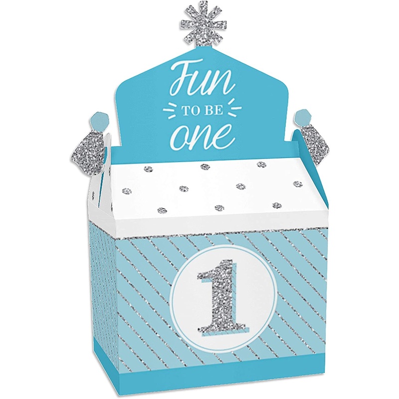 1st Birthday Boy - Fun to be One - Treat Box Party Favors - First Birthday Party Goodie Gable Boxes - Set of 12