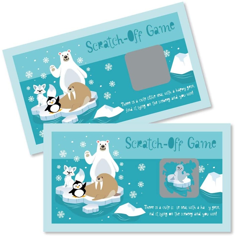 Arctic Polar Animals - Winter Baby Shower or Birthday Party Game Scratch Off Cards - 22 Count