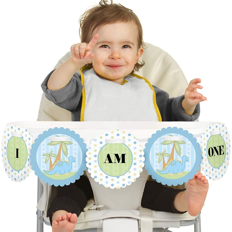 Baby Boy Dinosaur 1rst Birthday Highchair Decor - I Am One - First Birthday High Chair Banner