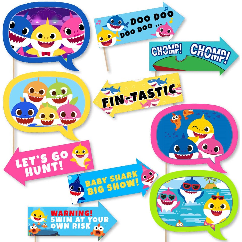 Baby Shark Party or Birthday Party Photo Booth Props Kit - 10 Piece