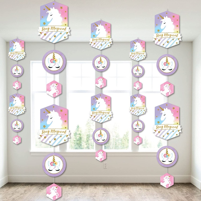 Rainbow Unicorn - Magical Unicorn Baby Shower or Birthday Party DIY Dangler Backdrop - Hanging Vertical Decorations - 30 Pieces