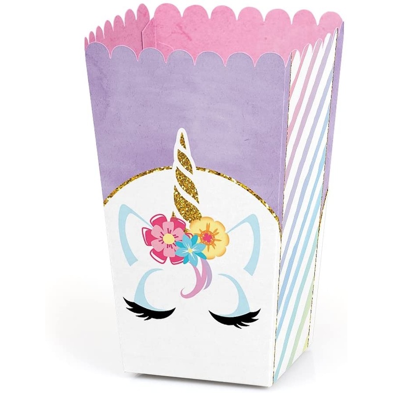 Rainbow Unicorn - Magical Unicorn Baby Shower or Birthday Party Favor Popcorn Treat Boxes - Set of 12