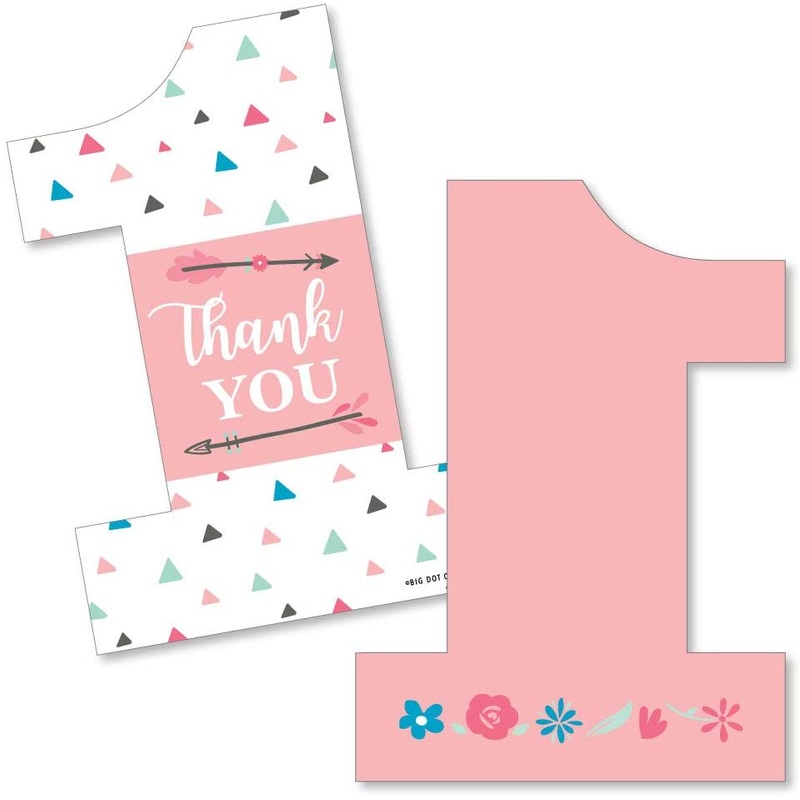 She's a Wild One - Shaped Thank You Cards - Boho Floral 1st Birthday Party Thank You Note Cards with Envelopes - Set of 12