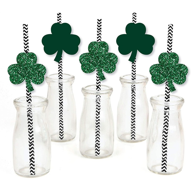 St. Patrick's Day Paper Straw Decor - Saint Patty's Day Party Striped Decorative Straws - Set of 24