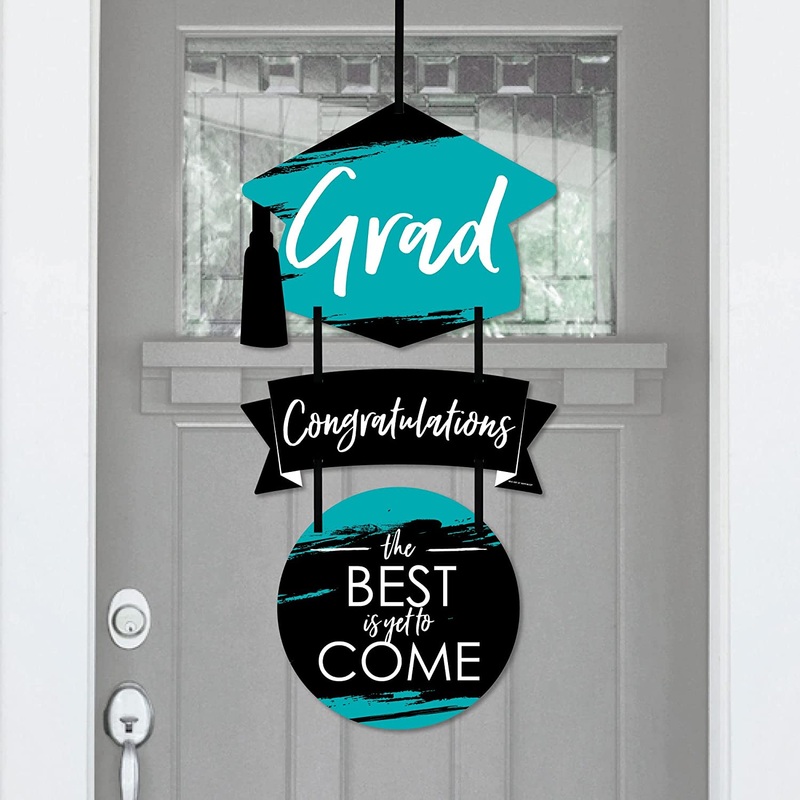 Teal Grad - Best is Yet to Come - Hanging Porch Turquoise Graduation Party Outdoor Decorations - Front Door Decor - 3 Piece Sign