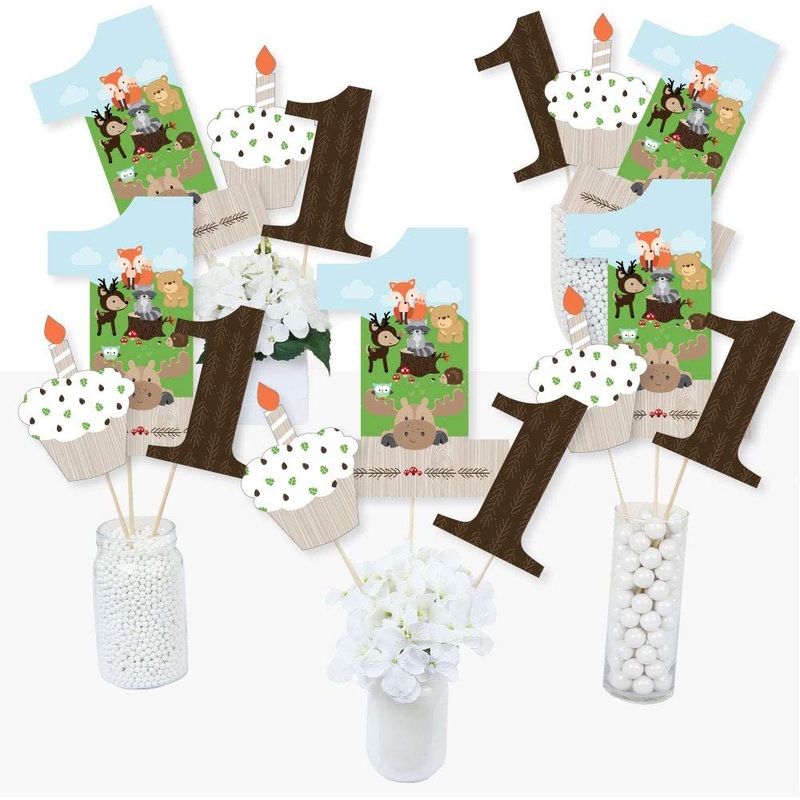 1st Birthday Woodland Creatures - First Birthday Party Centerpiece Sticks - Table Toppers - Set of 15