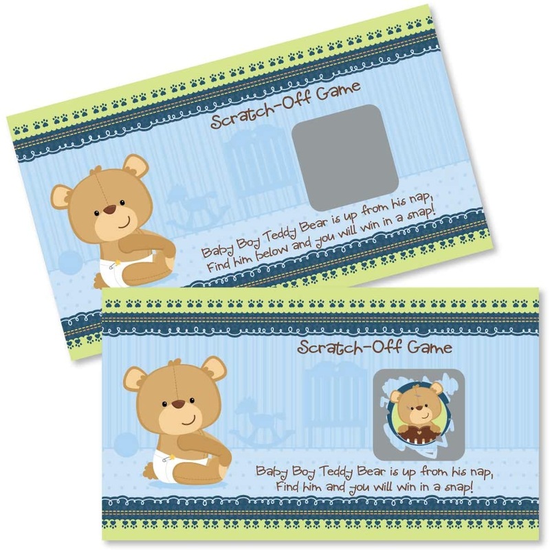 Baby Boy Teddy Bear - Baby Shower or Birthday Party Game Scratch Off Cards - 22 Count