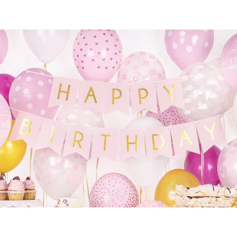Baby Pink Happy Birthday Party Banner