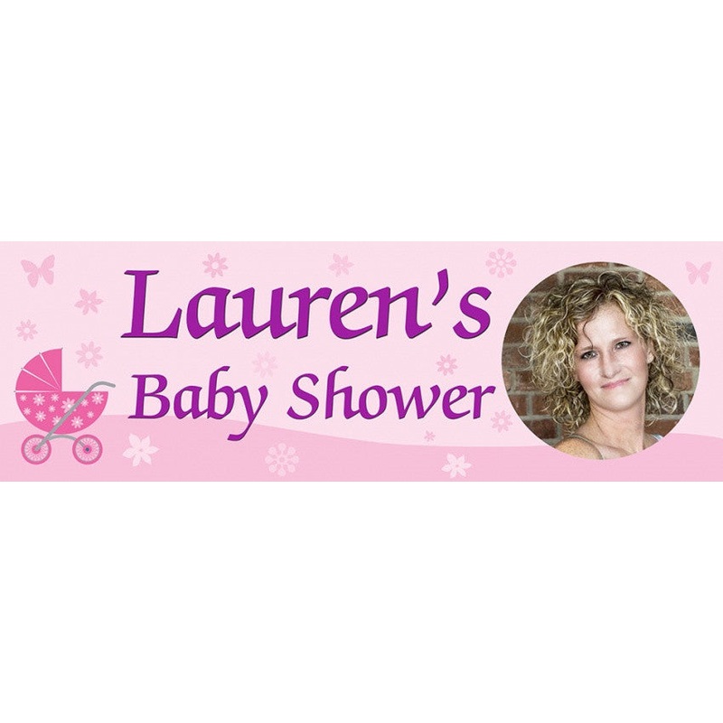 Baby Shower Banner Pink With Pram and Photo